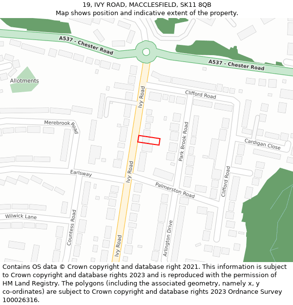 19, IVY ROAD, MACCLESFIELD, SK11 8QB: Location map and indicative extent of plot