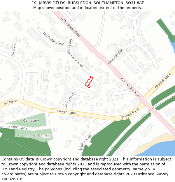 19, JARVIS FIELDS, BURSLEDON, SOUTHAMPTON, SO31 8AF: Location map and indicative extent of plot