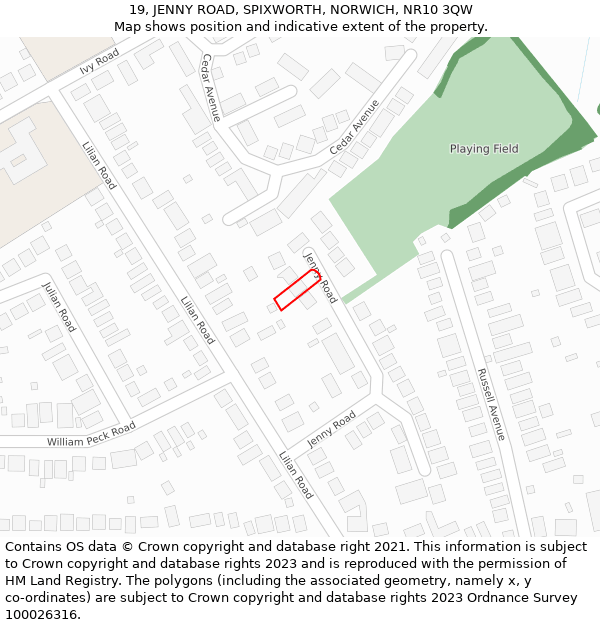 19, JENNY ROAD, SPIXWORTH, NORWICH, NR10 3QW: Location map and indicative extent of plot