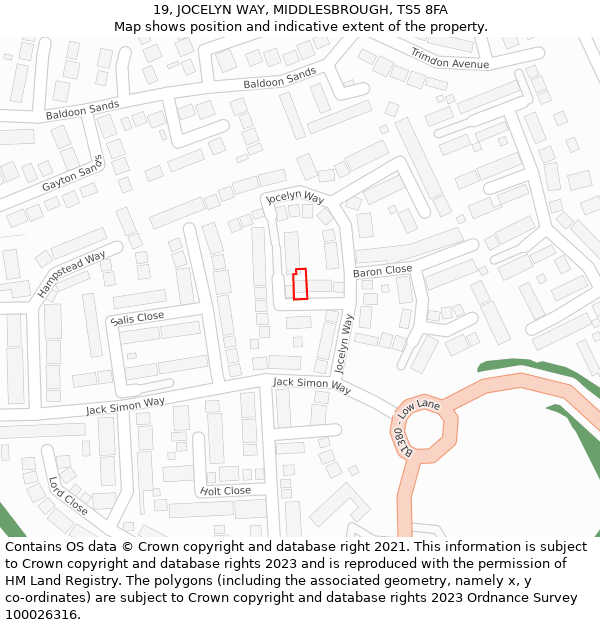 19, JOCELYN WAY, MIDDLESBROUGH, TS5 8FA: Location map and indicative extent of plot