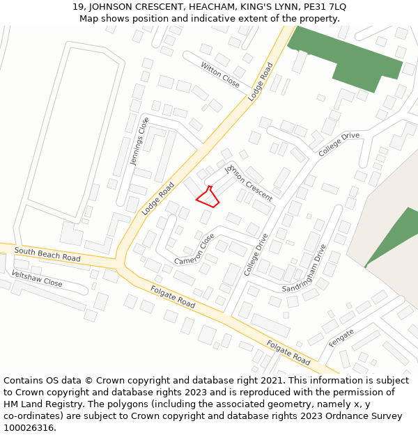 19, JOHNSON CRESCENT, HEACHAM, KING'S LYNN, PE31 7LQ: Location map and indicative extent of plot