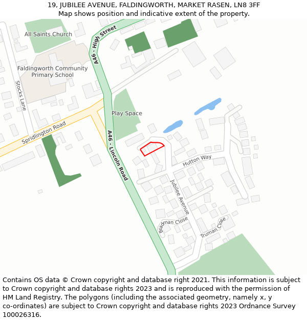 19, JUBILEE AVENUE, FALDINGWORTH, MARKET RASEN, LN8 3FF: Location map and indicative extent of plot