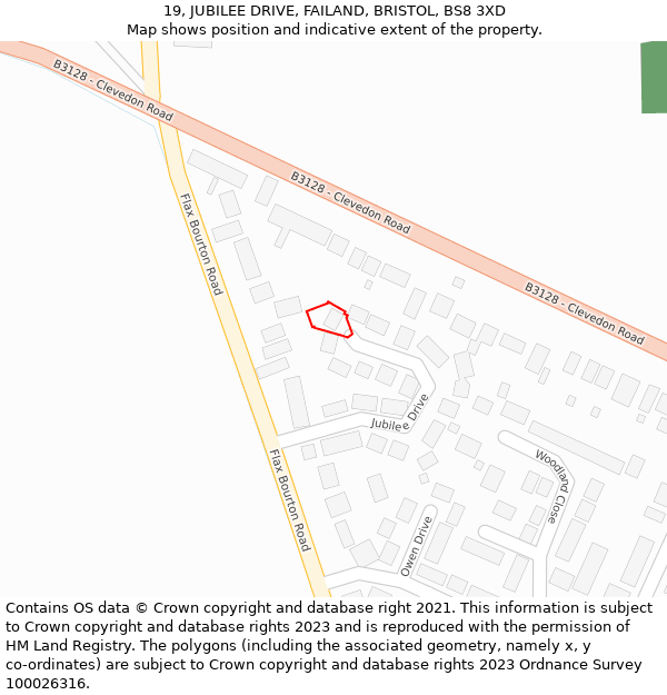 19, JUBILEE DRIVE, FAILAND, BRISTOL, BS8 3XD: Location map and indicative extent of plot