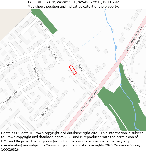 19, JUBILEE PARK, WOODVILLE, SWADLINCOTE, DE11 7NZ: Location map and indicative extent of plot