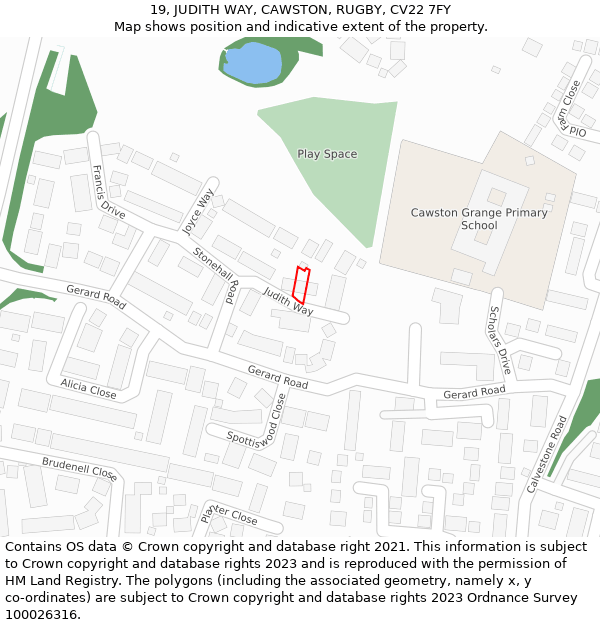 19, JUDITH WAY, CAWSTON, RUGBY, CV22 7FY: Location map and indicative extent of plot