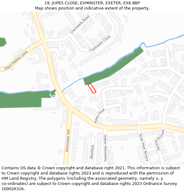 19, JUPES CLOSE, EXMINSTER, EXETER, EX6 8BP: Location map and indicative extent of plot