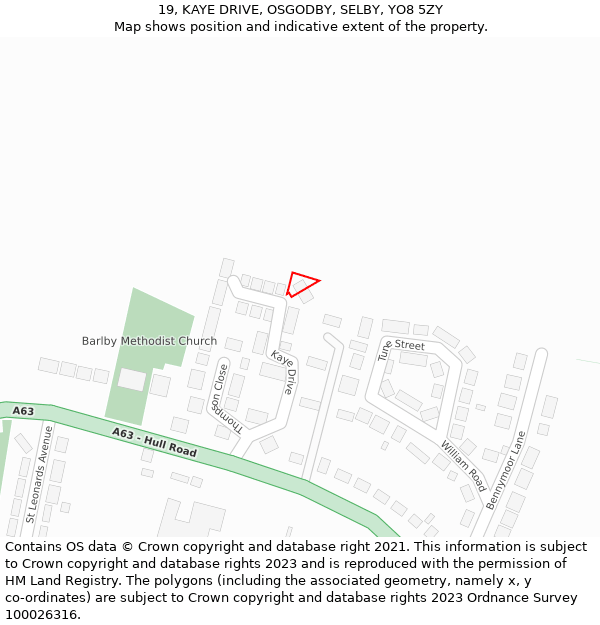 19, KAYE DRIVE, OSGODBY, SELBY, YO8 5ZY: Location map and indicative extent of plot