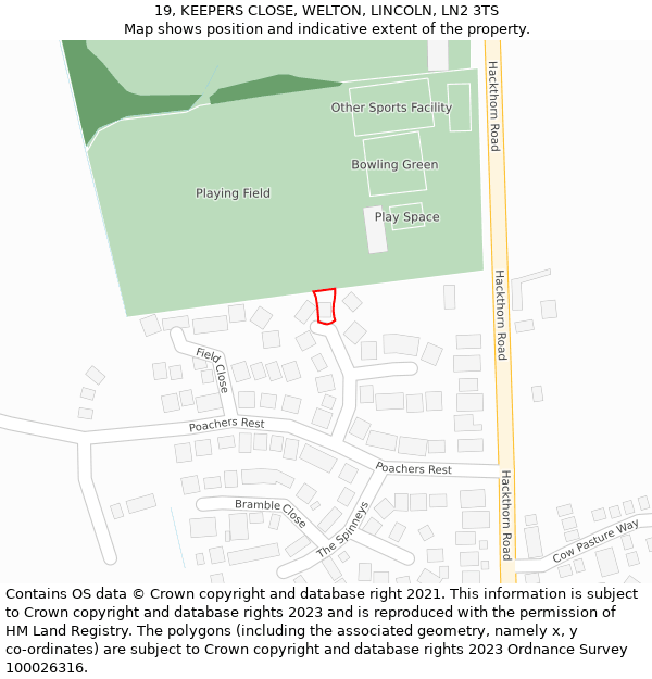 19, KEEPERS CLOSE, WELTON, LINCOLN, LN2 3TS: Location map and indicative extent of plot