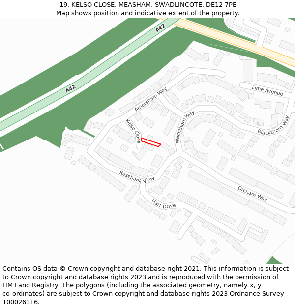 19, KELSO CLOSE, MEASHAM, SWADLINCOTE, DE12 7PE: Location map and indicative extent of plot