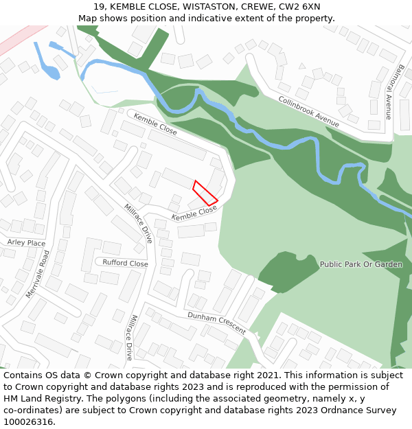 19, KEMBLE CLOSE, WISTASTON, CREWE, CW2 6XN: Location map and indicative extent of plot