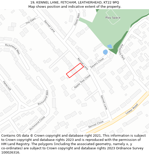 19, KENNEL LANE, FETCHAM, LEATHERHEAD, KT22 9PQ: Location map and indicative extent of plot