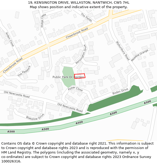 19, KENSINGTON DRIVE, WILLASTON, NANTWICH, CW5 7HL: Location map and indicative extent of plot