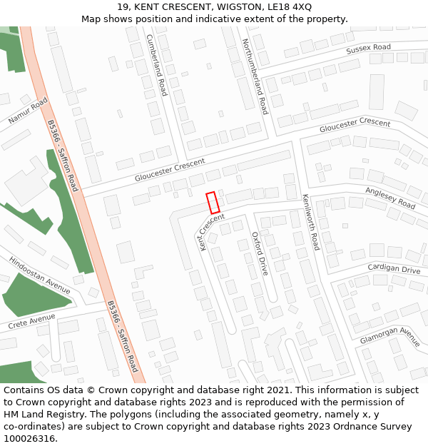 19, KENT CRESCENT, WIGSTON, LE18 4XQ: Location map and indicative extent of plot