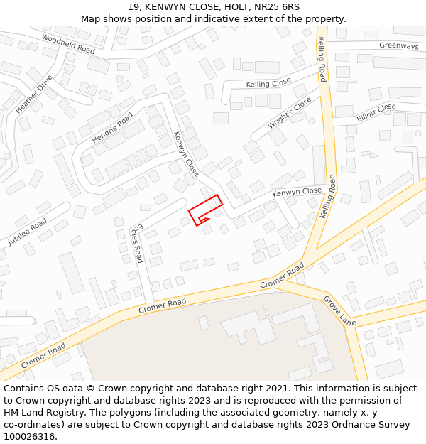 19, KENWYN CLOSE, HOLT, NR25 6RS: Location map and indicative extent of plot