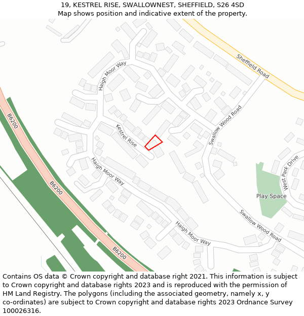 19, KESTREL RISE, SWALLOWNEST, SHEFFIELD, S26 4SD: Location map and indicative extent of plot