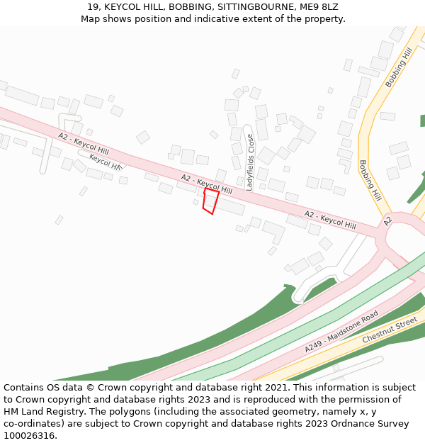 19, KEYCOL HILL, BOBBING, SITTINGBOURNE, ME9 8LZ: Location map and indicative extent of plot