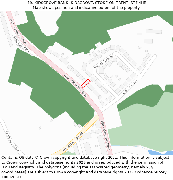 19, KIDSGROVE BANK, KIDSGROVE, STOKE-ON-TRENT, ST7 4HB: Location map and indicative extent of plot