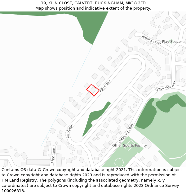 19, KILN CLOSE, CALVERT, BUCKINGHAM, MK18 2FD: Location map and indicative extent of plot