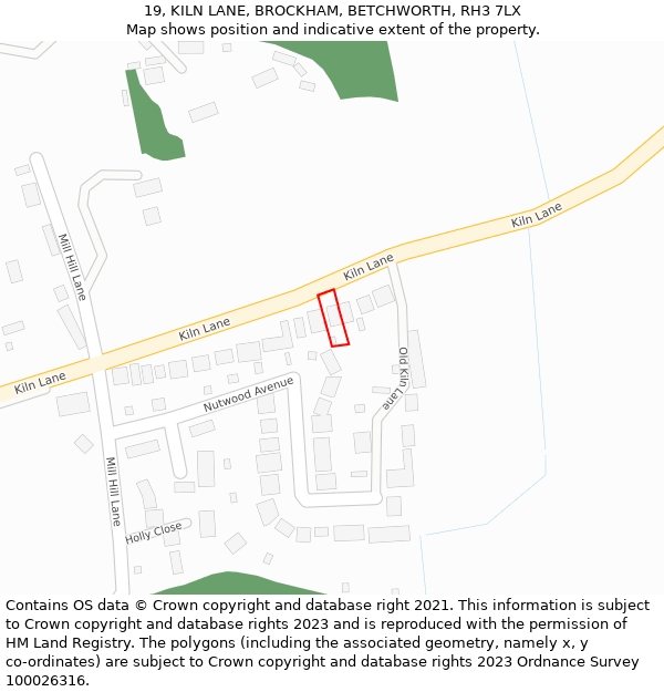 19, KILN LANE, BROCKHAM, BETCHWORTH, RH3 7LX: Location map and indicative extent of plot