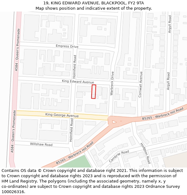 19, KING EDWARD AVENUE, BLACKPOOL, FY2 9TA: Location map and indicative extent of plot