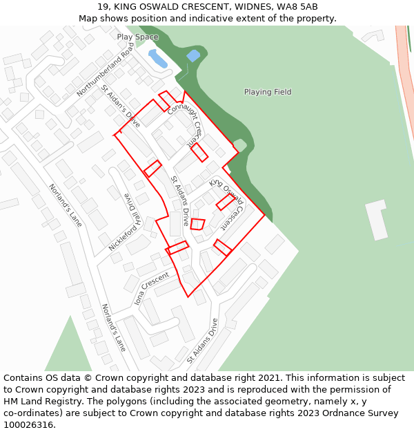 19, KING OSWALD CRESCENT, WIDNES, WA8 5AB: Location map and indicative extent of plot