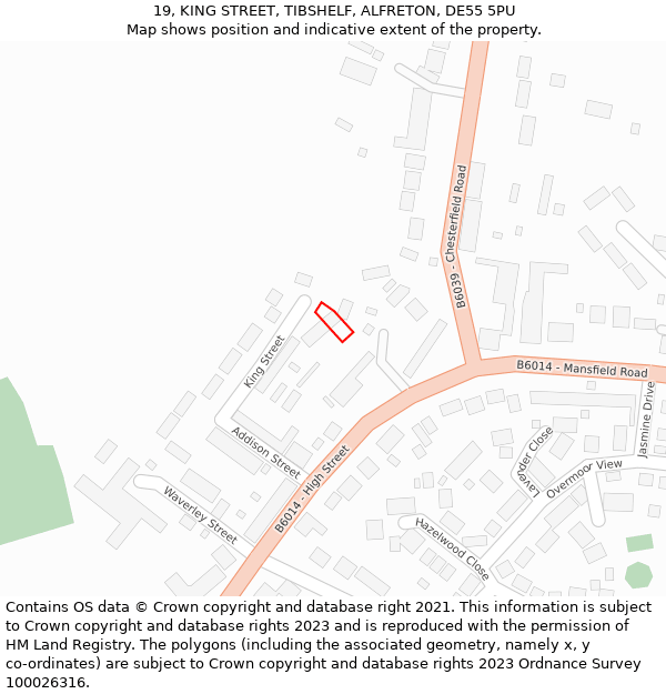 19, KING STREET, TIBSHELF, ALFRETON, DE55 5PU: Location map and indicative extent of plot