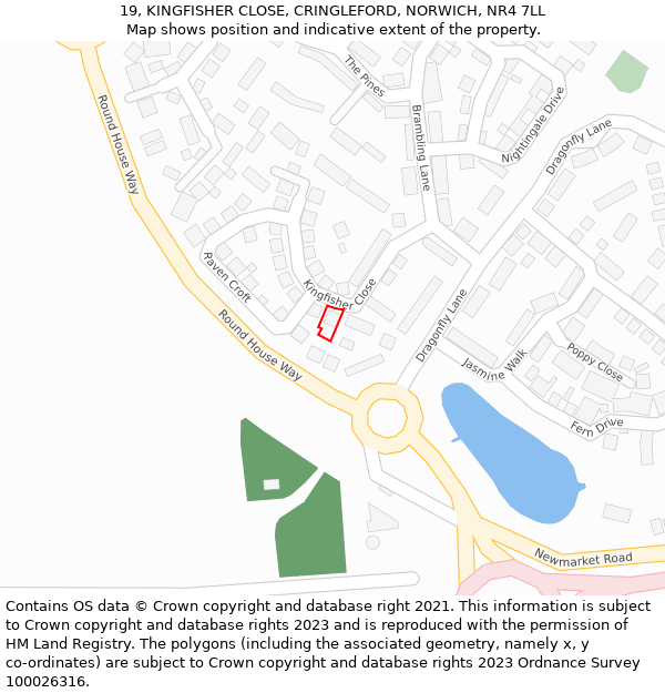 19, KINGFISHER CLOSE, CRINGLEFORD, NORWICH, NR4 7LL: Location map and indicative extent of plot