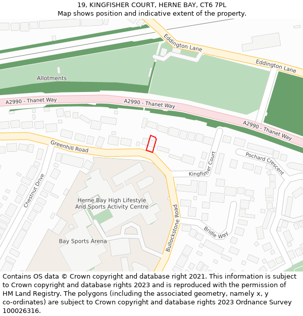 19, KINGFISHER COURT, HERNE BAY, CT6 7PL: Location map and indicative extent of plot