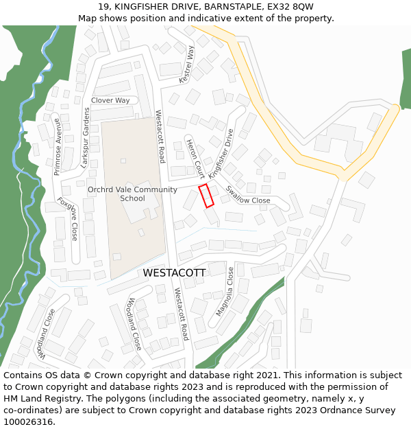 19, KINGFISHER DRIVE, BARNSTAPLE, EX32 8QW: Location map and indicative extent of plot