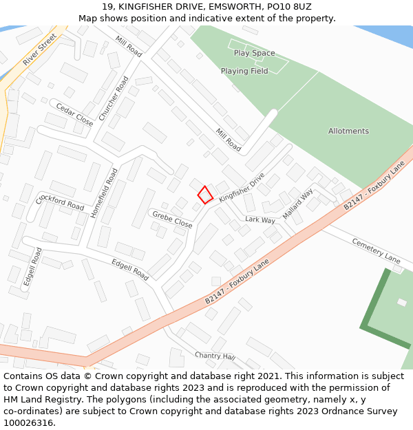 19, KINGFISHER DRIVE, EMSWORTH, PO10 8UZ: Location map and indicative extent of plot