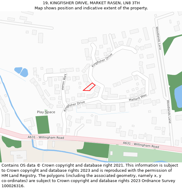 19, KINGFISHER DRIVE, MARKET RASEN, LN8 3TH: Location map and indicative extent of plot