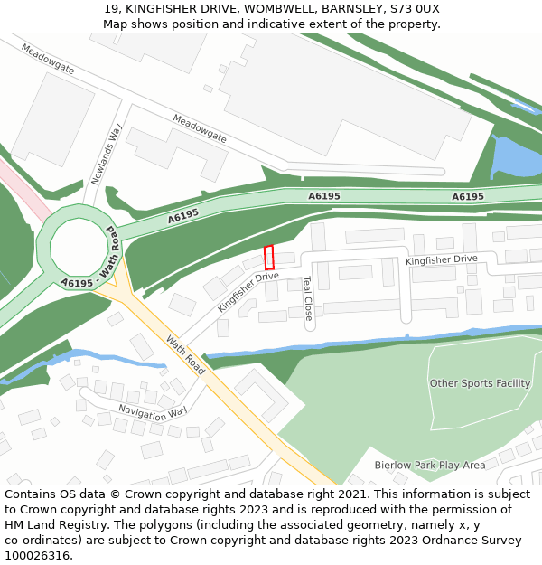 19, KINGFISHER DRIVE, WOMBWELL, BARNSLEY, S73 0UX: Location map and indicative extent of plot