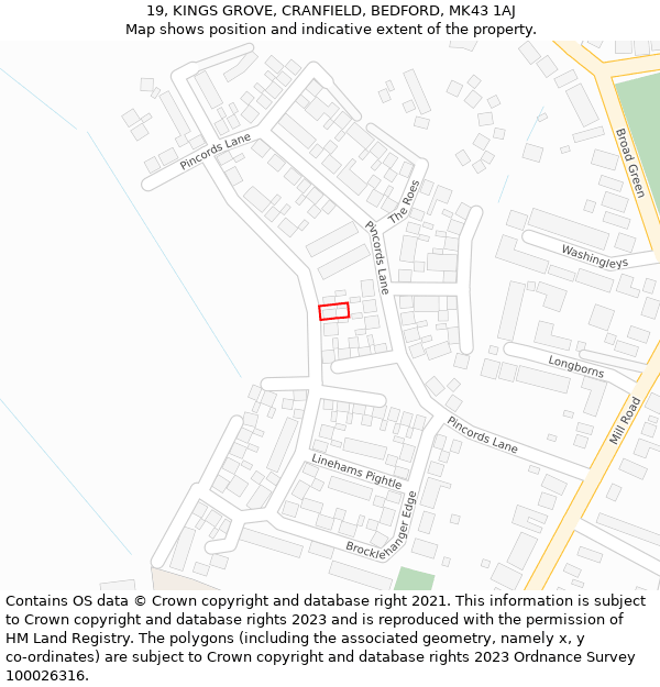 19, KINGS GROVE, CRANFIELD, BEDFORD, MK43 1AJ: Location map and indicative extent of plot