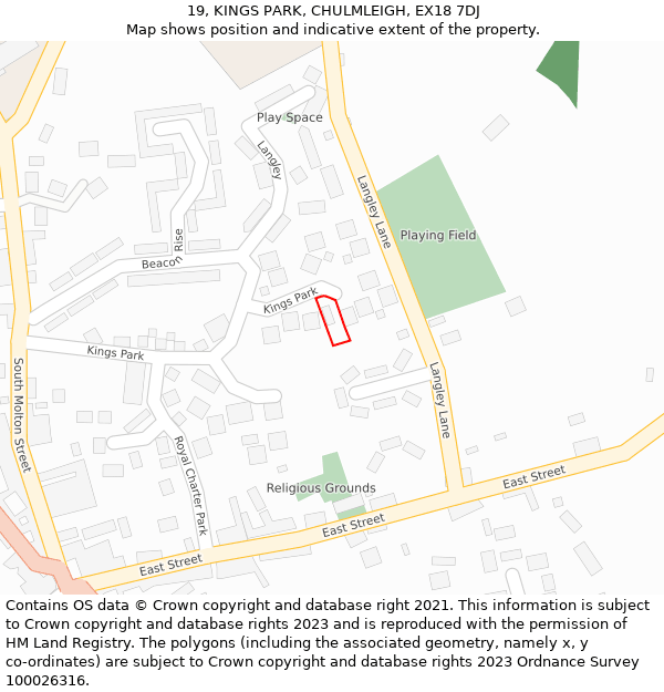 19, KINGS PARK, CHULMLEIGH, EX18 7DJ: Location map and indicative extent of plot