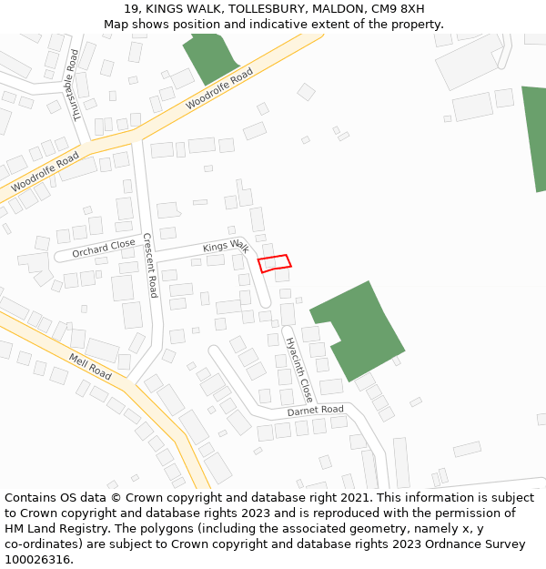 19, KINGS WALK, TOLLESBURY, MALDON, CM9 8XH: Location map and indicative extent of plot