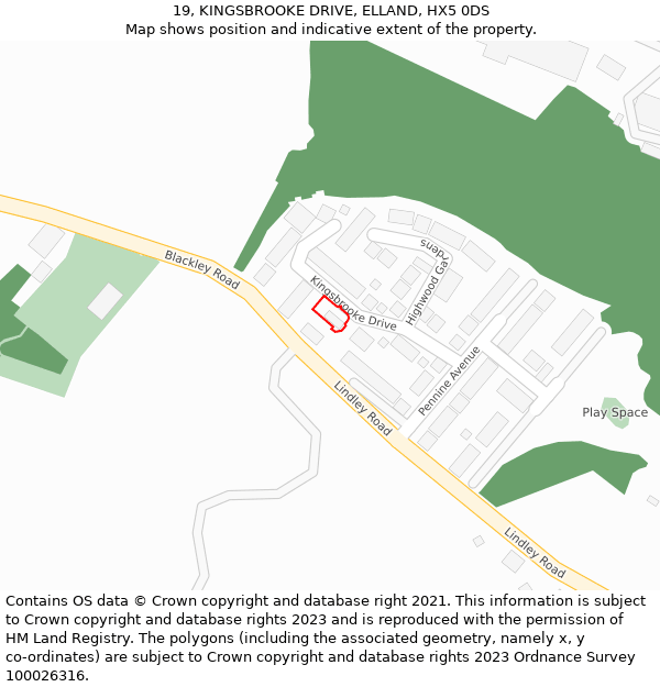 19, KINGSBROOKE DRIVE, ELLAND, HX5 0DS: Location map and indicative extent of plot