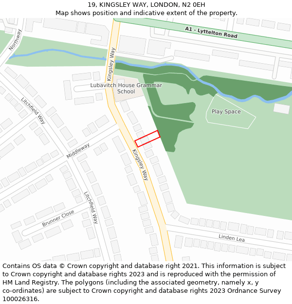 19, KINGSLEY WAY, LONDON, N2 0EH: Location map and indicative extent of plot