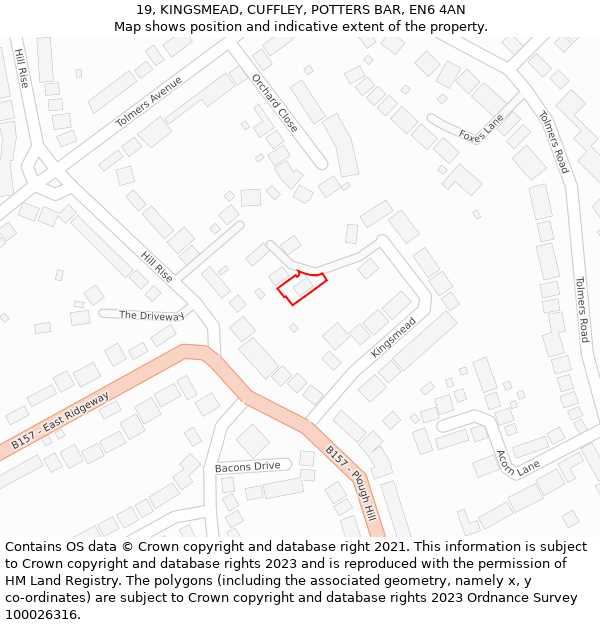 19, KINGSMEAD, CUFFLEY, POTTERS BAR, EN6 4AN: Location map and indicative extent of plot