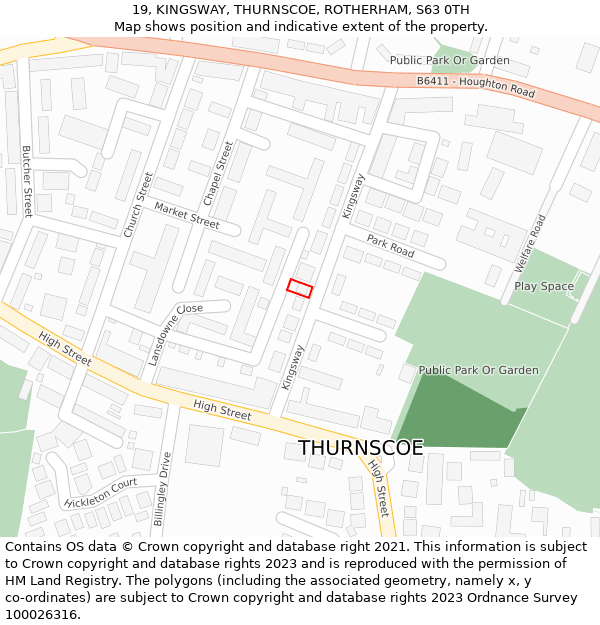 19, KINGSWAY, THURNSCOE, ROTHERHAM, S63 0TH: Location map and indicative extent of plot