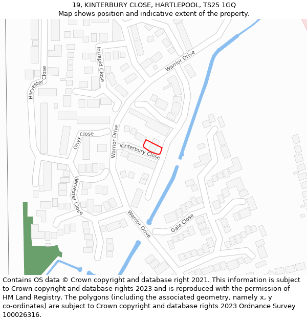 19, KINTERBURY CLOSE, HARTLEPOOL, TS25 1GQ: Location map and indicative extent of plot