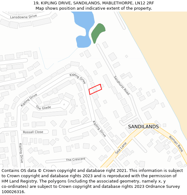 19, KIPLING DRIVE, SANDILANDS, MABLETHORPE, LN12 2RF: Location map and indicative extent of plot