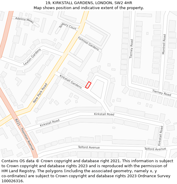 19, KIRKSTALL GARDENS, LONDON, SW2 4HR: Location map and indicative extent of plot