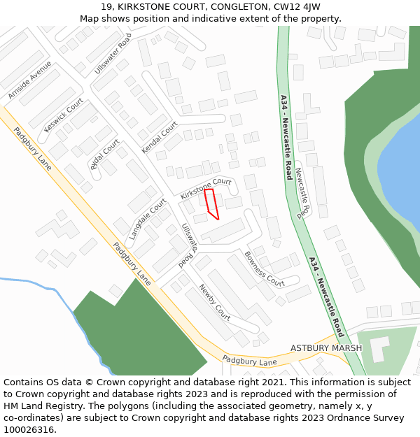 19, KIRKSTONE COURT, CONGLETON, CW12 4JW: Location map and indicative extent of plot