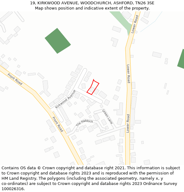 19, KIRKWOOD AVENUE, WOODCHURCH, ASHFORD, TN26 3SE: Location map and indicative extent of plot