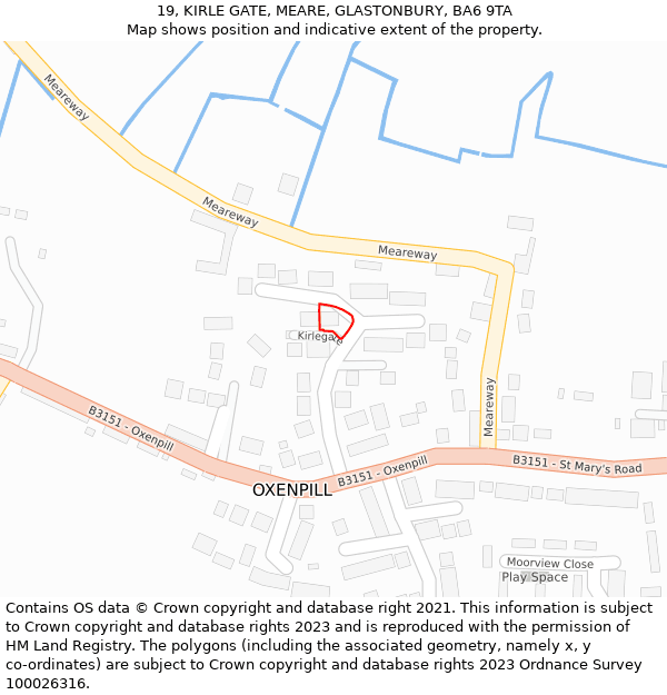 19, KIRLE GATE, MEARE, GLASTONBURY, BA6 9TA: Location map and indicative extent of plot