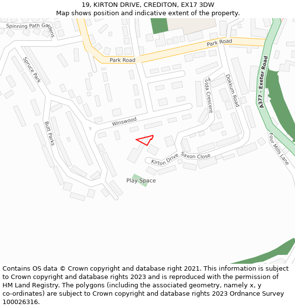 19, KIRTON DRIVE, CREDITON, EX17 3DW: Location map and indicative extent of plot