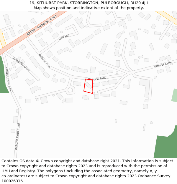 19, KITHURST PARK, STORRINGTON, PULBOROUGH, RH20 4JH: Location map and indicative extent of plot