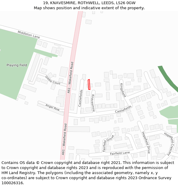 19, KNAVESMIRE, ROTHWELL, LEEDS, LS26 0GW: Location map and indicative extent of plot