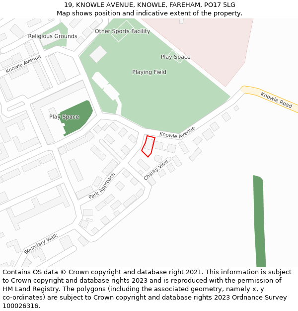 19, KNOWLE AVENUE, KNOWLE, FAREHAM, PO17 5LG: Location map and indicative extent of plot