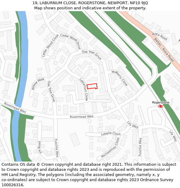 19, LABURNUM CLOSE, ROGERSTONE, NEWPORT, NP10 9JQ: Location map and indicative extent of plot